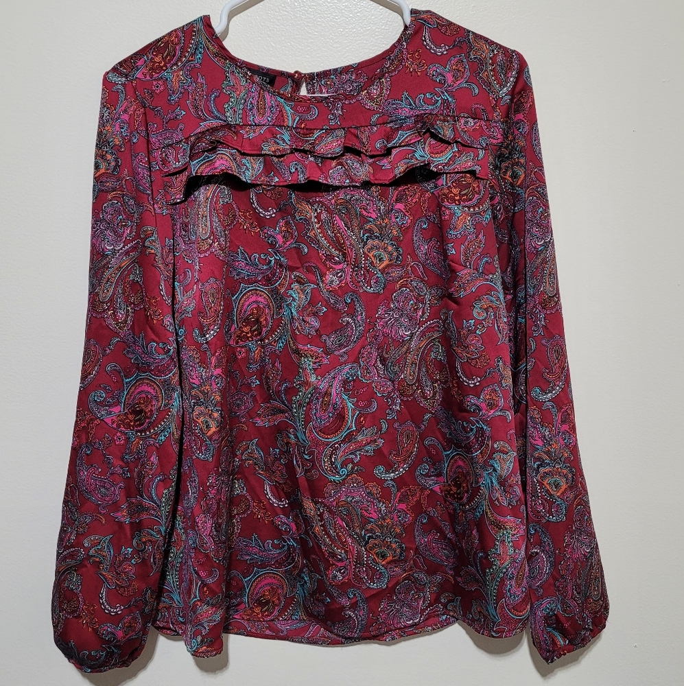 Talbots Red Paisley Ruffle‎ Blouse